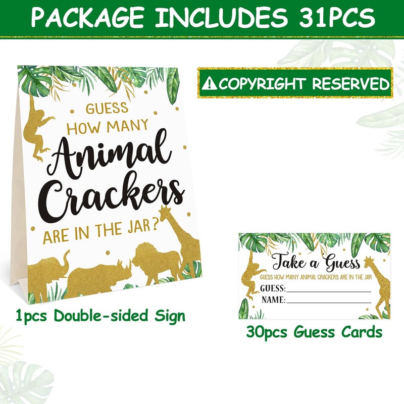 Bessmoso Gold Safari Baby Shower Decorations Supplies Guess How Many Animal Crackers Game with Standing Sign 30 Cards - Image 2